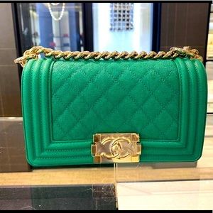 CHANEL 20A Green Small Boy Bag LGHW